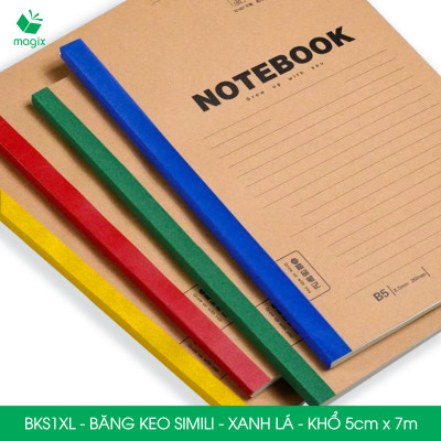 BKS1XL - 1 cuộn băng keo Simili khổ 5cm x 7m - Xanh lá - Băng dính dán gáy sách, đóng cuốn
