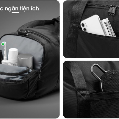 Túi trống du lịch KINGBAG SKY nhiều ngăn, sức chứa lớn, đế giảm chấn, chống nước tốt, khóa kéo YKK, màu đen - Hàng chính hãng