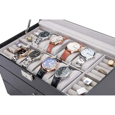 Hộp Đựng Đồng Hồ, Nhẫn Và Mắt Kính 3 Tầng SAIKE SAIKE S812 Vỏ Da Màu Đen