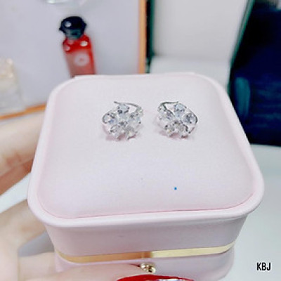 Bông tai bạc khoá bấm mặt hoa chất liệu bạc s925 MS57c