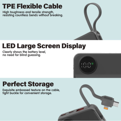 Pin dự phòng Choetech B695 Mag.safe 3 in 1 Công Suất 22.5W tích hợp thêm dây cáp sạc Light.ning và Type C (Hàng chính hãng)