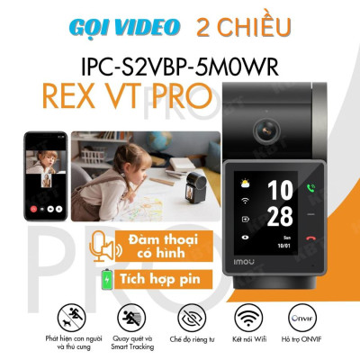 Camera Wifi Trong Nhà IMOU Rex VT Pro 3K S2VBP Pin Sạc Xoay 360, Gọi Video 2 Chiều - TRANGIATELECOM Hàng chính hãƞg Hàng nhập khẩu