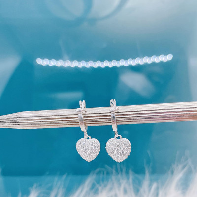 Bông tai bạc treo tim chất liệu bạc s925 MS65t1