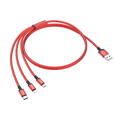Cáp Sạc 3 Đầu Hoco X14 iPhone/Micro Usb/ Type C bọc vải, chống gẫy gập dài 1m - Hàng chính hãng
