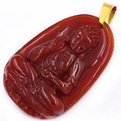 Mặt Phật A Di Đà thạch anh đỏ 3.6cm kèm hộp nhung - Phật bản mệnh tuổi Tuất, Hợi - Mặt size nhỏ