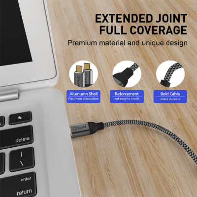 Cáp sạc nhanh QGeeM cổng USB 3.1 mạ vàng Type C to Type C 3A PD 60W dài 1,8 m, dây bện sợi nylong cao cấp - Hàng Chính Hãng
