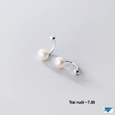 Bông tai bạc gắn trai chốt ren chất liệu bằng bạc s925 MS48b