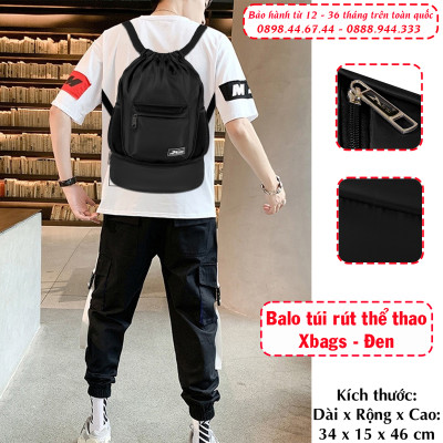 Balo dây rút thể thao đen Xbags Wisdom Xb 6004, Chất liệu chống thấm nước hiệu quả