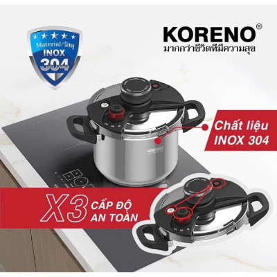Nồi áp suất inox 304 KORENO thiết kế an toàn dung tích 5L,7L nấu bếp từ,bếp hồng ngoại, bếp ga hàng chính hãng.