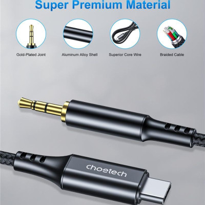 Cáp Choetech AUX006 chuyển đổi từ Type C sang Audio 3.5mm (hàng chính hãng)