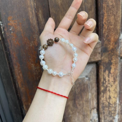 Lắc Tay Ngoc_Trai Mix Hoa Sen Trầm Hương Sánh Chìm - Lắc Bạc Ta Cao Cấp - Phù Hợp Tất Cả Các Mệnh