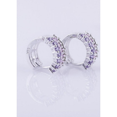 Bông tai bạc S925 Italia Bạc Xinh Huệ Ngân - 3 hàng đá SE136