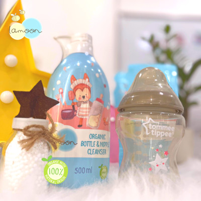 COMBO Nước rửa bình sữa Organic an toàn cho bé Lamoon dạng Bình 500ml + Túi refill 450ml