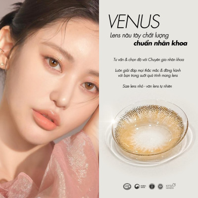 Lens nâu tây có cận 0-8 Venus hiệu Angel Eyes - Dòng kính áp tròng nâu Silicone Hydrogel cao cấp Hàn Quốc Dia 14.0