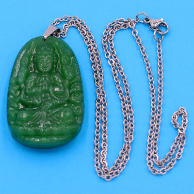 Dây chuyền phật Thiên Thủ Thiên Nhãn - thạch anh xanh 5cm DITTXN8 - dây inox - tuổi Tý