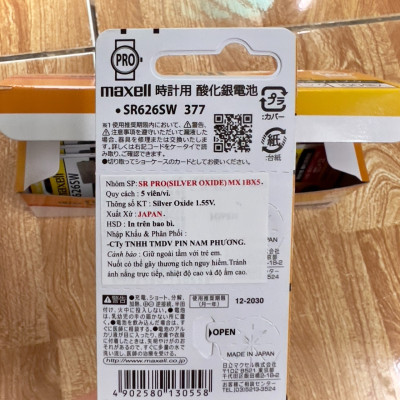 Vỉ 5 Viên Pin Maxell SR626SW / 377 / G4 / LR626 Hàng Công Ty Có Tem Chống Giả Cho Đồng Hồ Đeo Tay