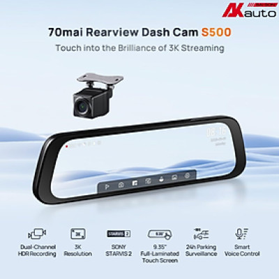 [HÀNG CHÍNH HÃNG-PHIÊN BẢN QUỐC TẾ] Camera hành trình gương 70mai S500 3K HDR, ghi hình 2 mắt trước sau siêu nét, giám sát đỗ xe 24h.