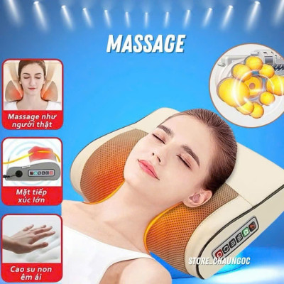 Gối Massajge Hồng Ngoại Cổ Vai Gáy 20 Bi Cao Cấp Loại Xịn – Thư Giãn, Giảm Đau Mỏi Toàn Thâjn, , ĐÈN TRANG TRÍ