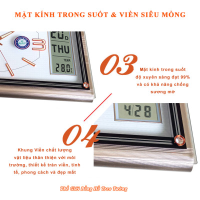 Đồng Hồ Cao Cấp EASTAR Có DẠ QUANG & LỊCH và NHIỆT KẾ ĐIỆN TỬ - Máy KIM TRÔI - Tặng Pin Maxell - Decor Trang Trí Nhà - BH 1 Năm