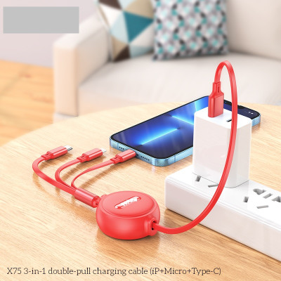 Cáp sạc đa năng dây rút Ho. X75 3 in 1 dây dẹp chống đứt, độ dài 1 mét ( hàng chính hãng)