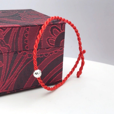 Lắc Tay Nữ Bạc Hiểu Minh LTU528 Chỉ Đỏ Mix Bi Bạc Phay