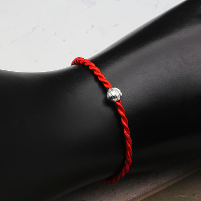 Lắc Tay Nữ Bạc Hiểu Minh LTU528 Chỉ Đỏ Mix Bi Bạc Phay