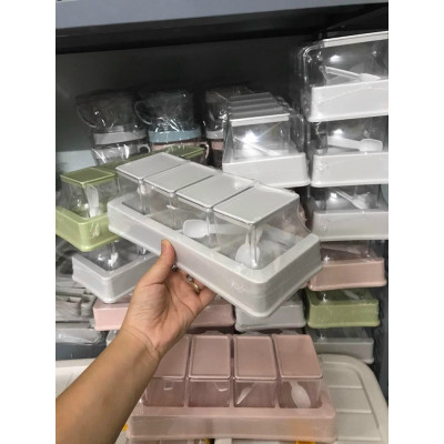 Bộ 4 Lọ Đựng Gia Vị Có Muỗng Nhựa Việt Nhật - Lọ Đựng Gia Vị Chất Liệu Nhựa PP An Toàn - Hàng Việt Nam