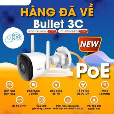 Camera Wifi Ngoài Trời IMOU Bullet 3/ 3C (S3EP/ S3DP) Đàm Thoại 2 Chiều - TRANGIATELECOM Hàng nhập khẩu