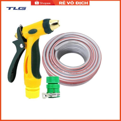 Bộ dây vòi xịt nước rửa xe,tưới cây tăng áp 3 lần 15M( nối nhựa xanh) 206317