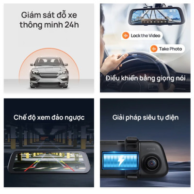 Camera hành trình gương 70mai S500 tích hợp cam lùi, màn hình cảm ứng 9.35inch, 3K HDR góc quay rộng 138° – Hàng chính hãng