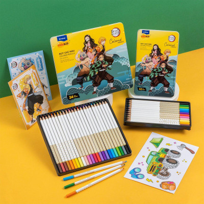 Hộp 24 Bút Chì Màu Thanh Gươm Diệt Quỷ - Colokit CPC-C043/DS - Hộp Thiếc - Tặng Bộ Thẻ Photocard Demon Slayer