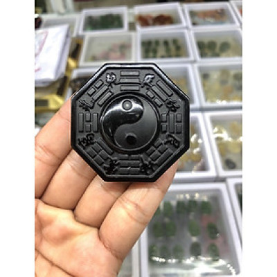 Mặt dây chuyền bát quái phong thủy đá thạch anh đen