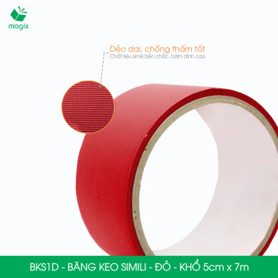 BKS1D - 1 cuộn băng keo Simili khổ 5cm x 7m - Đỏ - Băng dính dán gáy sách, đóng cuốn