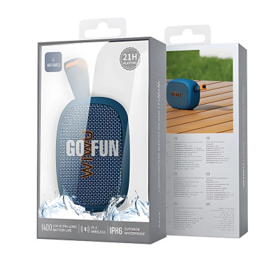 Loa di động thể thao magnetic bluetooth V5.4 kết nối không dây 10m, bass mạnh, chống nước IPx6 hiệu WIWU GO FUN - kết nối 2 loa TWS 1 chạm, sử dụng 21h liên tục cho iPhone iPad Oppo huawei Vivo - Hàng nhập khẩu