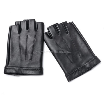 Găng tay nam hở ngón chống trơn BHYST55 Găng tay phượt lót lông, da cừu thật. thoái mái lái xe.