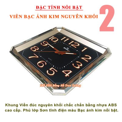 Đồng Hồ Treo Tường Cao Cấp EASTAR Có DẠ QUANG Hình Vuông Cách Điệu - Máy KIM TRÔI NHẬT - Số Nổi 3D - Tặng Pin Maxell - BH 1 Năm