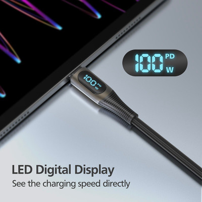 Cáp Sạc MicroPack POWER LINK C2 MC-C100 Soft Braided Sạc Nhanh 100W USB-C to C Bện Dù Đèn Led Hiển Thị Công Suất Sạc Hàng Chính Hãng