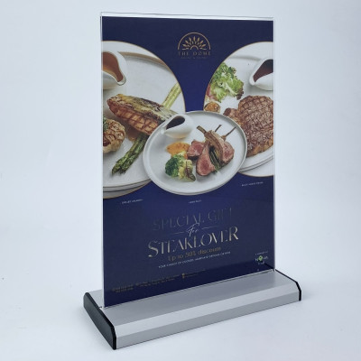 Kệ menu nhà hàng, Standee mica để bàn, Bảng quét mã QR Code, Kệ mica 2 mặt Enter E29 210x300mm đế nhôm A4 đứng