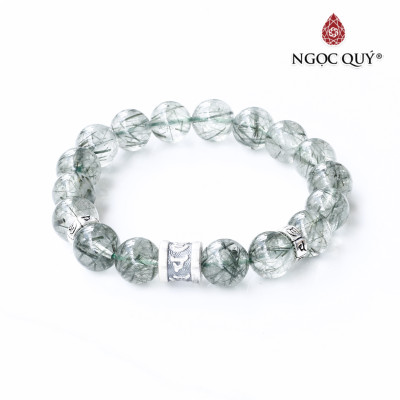 Vòng thạch anh tóc xanh phối charm lục tự bạc mệnh hỏa, mộc - Ngọc Quý Gemstones