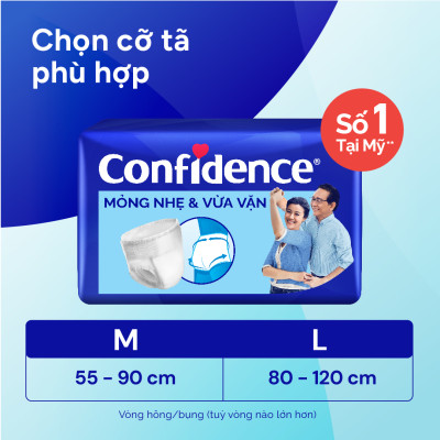 Tã quần người lớn Confidence Slim&Fit mỏng nhẹ vừa vặn size M gói 16 miếng