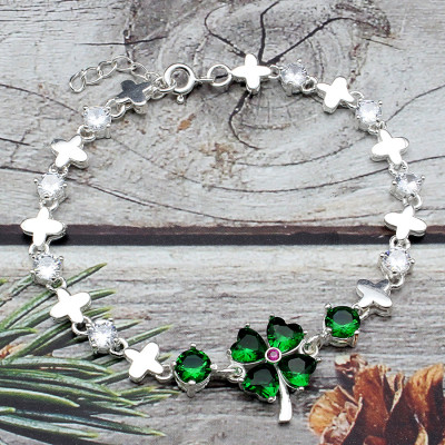 Lắc Tay Nữ Bạc Hiểu Minh LTU446G cỏ 4 lá bạc ta