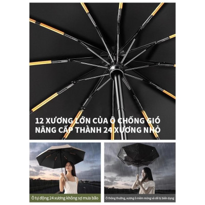 Dù Che Nắng Mưa Bấm Tự Động 12 Nan Kép Chống Thấm Nước Chống Tia UV Nhỏ Gọn Tiện Lợi
