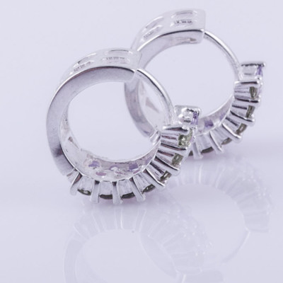 Bông tai bạc S925 Italia Bạc Xinh Huệ Ngân - 3 hàng đá SE136