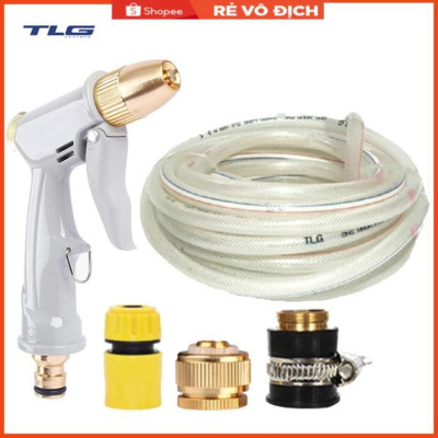 Bộ dây vòi xịt nước tưới cây rửa xe,tăng áp 3 lần, loại 3-5m (cút nhựa nối đồng nhựa) 206846