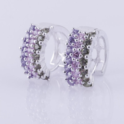 Bông tai bạc S925 Italia Bạc Xinh Huệ Ngân - 3 hàng đá SE136