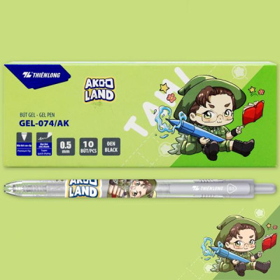 Hộp 10 Bút Gel 0.5 mm - Nhân Vật Akooland Tahi - Thiên Long - GEL-074/AK - Mực Đen