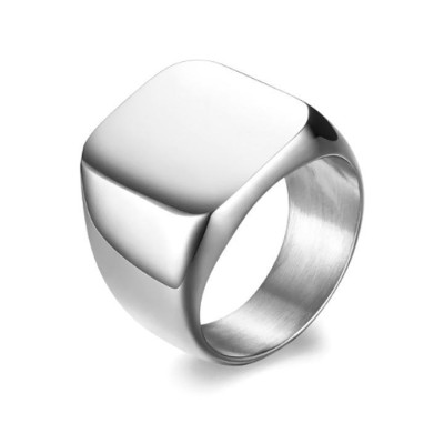 Nhẫn nam titan thép không gỉ inox cao cấp thời trang mặt trơn vuông to trangsucpt màu trắng PTNNA23