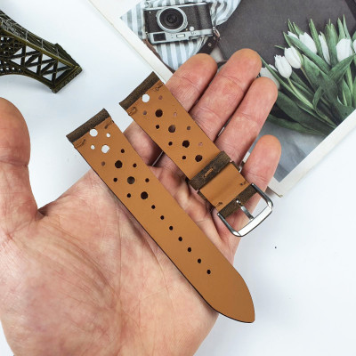 [Da thật] Dây đồng hồ handmade da bò sáp AL116 (Nâu) (Kèm hộp + phụ kiện) Size 20/Size 22 - 100% da bò thật