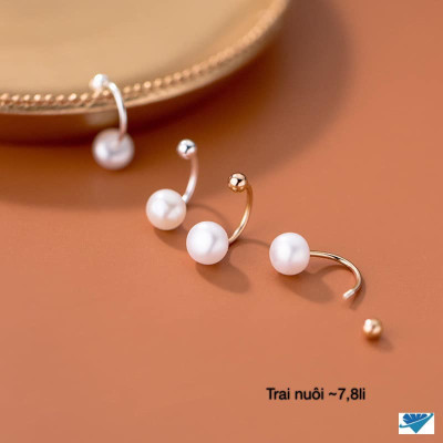 Bông tai bạc gắn trai chốt ren chất liệu bằng bạc s925 MS48b