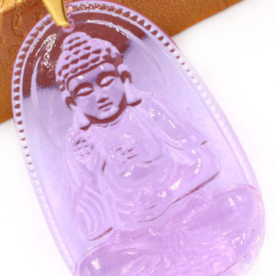Dây chuyền phật A Di Đà pha lê tím 5cm - Phật bản mệnh tuổi Tuất, Hợi - Mặt phật size lớn
